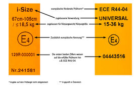 ECE-Prüfsiegel, das die Sicherheitsstandards für Kindersitze gemäß den europäischen Normen zertifiziert und die geprüfte Qualität und Sicherheit des Produkts bestätigt.